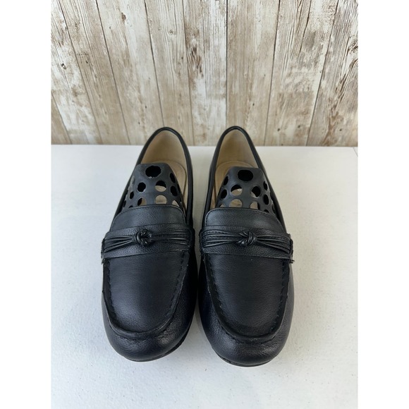Lands' End Loafers Womens Sz 8.5 Black Leather Knotted‎ Accent Slip On Cushioned - Picture 1 of 10
